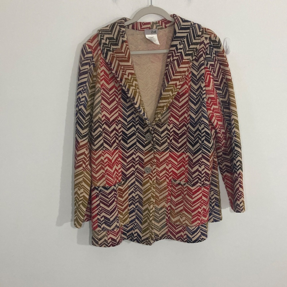 Zoe Womens Blazer Large Multicolor Multicolor Eccentric Fun Knit Stretch